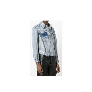 3.1 Phillip Lim Denim Jacket Size 6 Light Wash Distressed Moto Zipper Detail